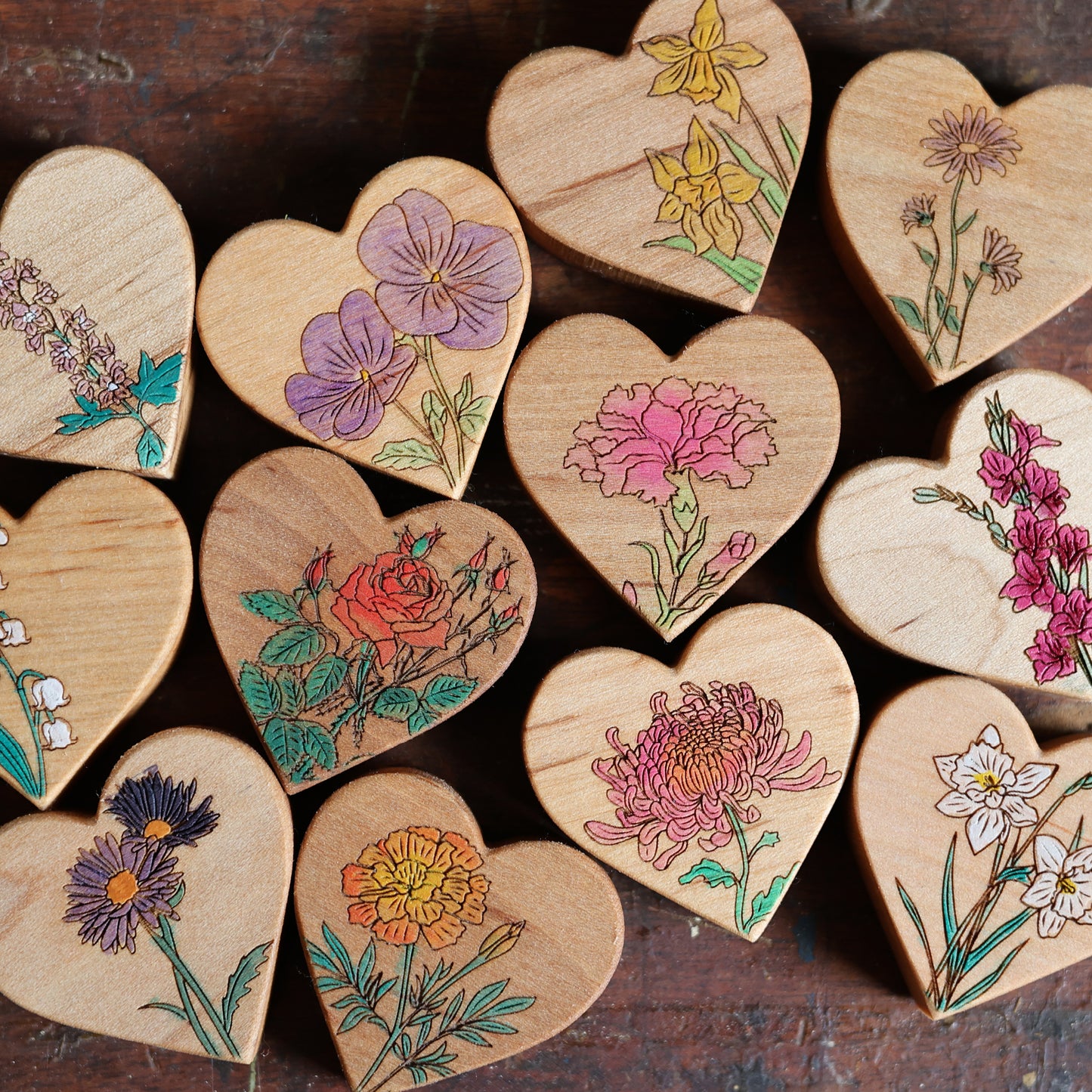 Birth Month Flower Hearts