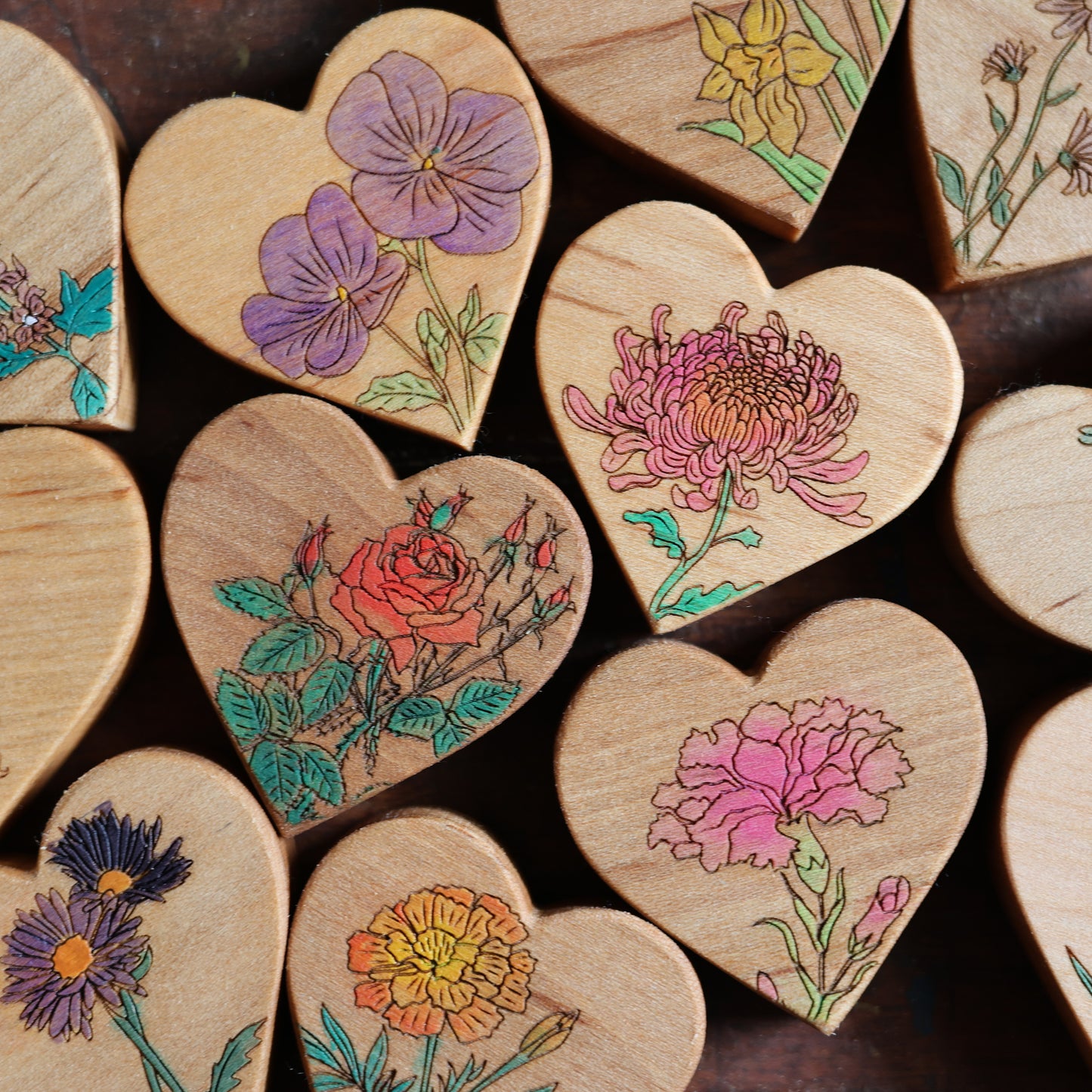 Birth Month Flower Hearts