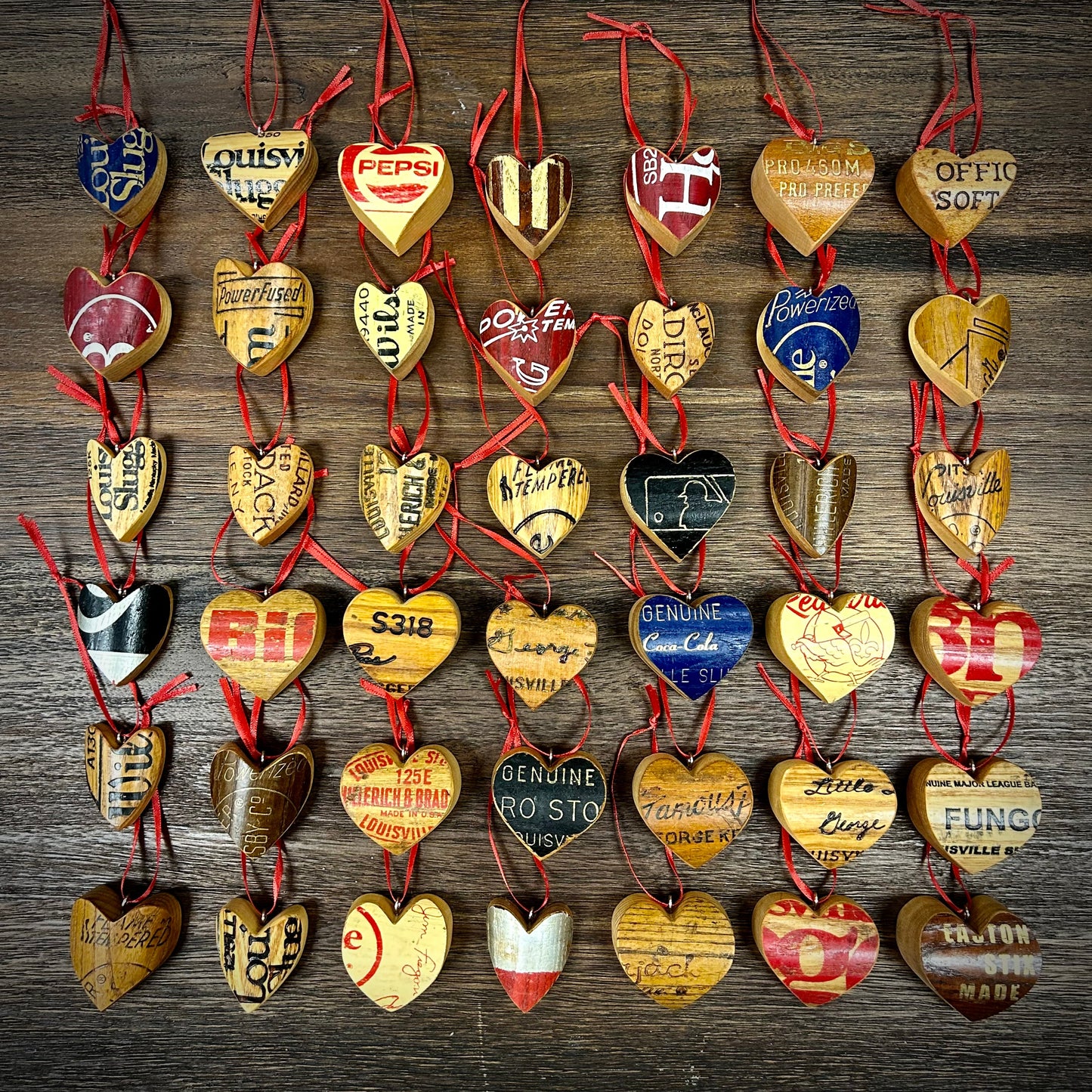 Wood Bat Heart Ornaments