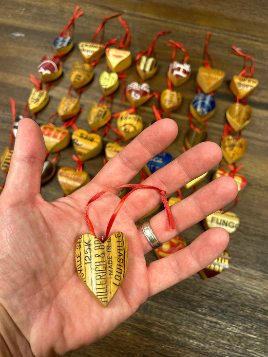 Wood Bat Heart Ornaments