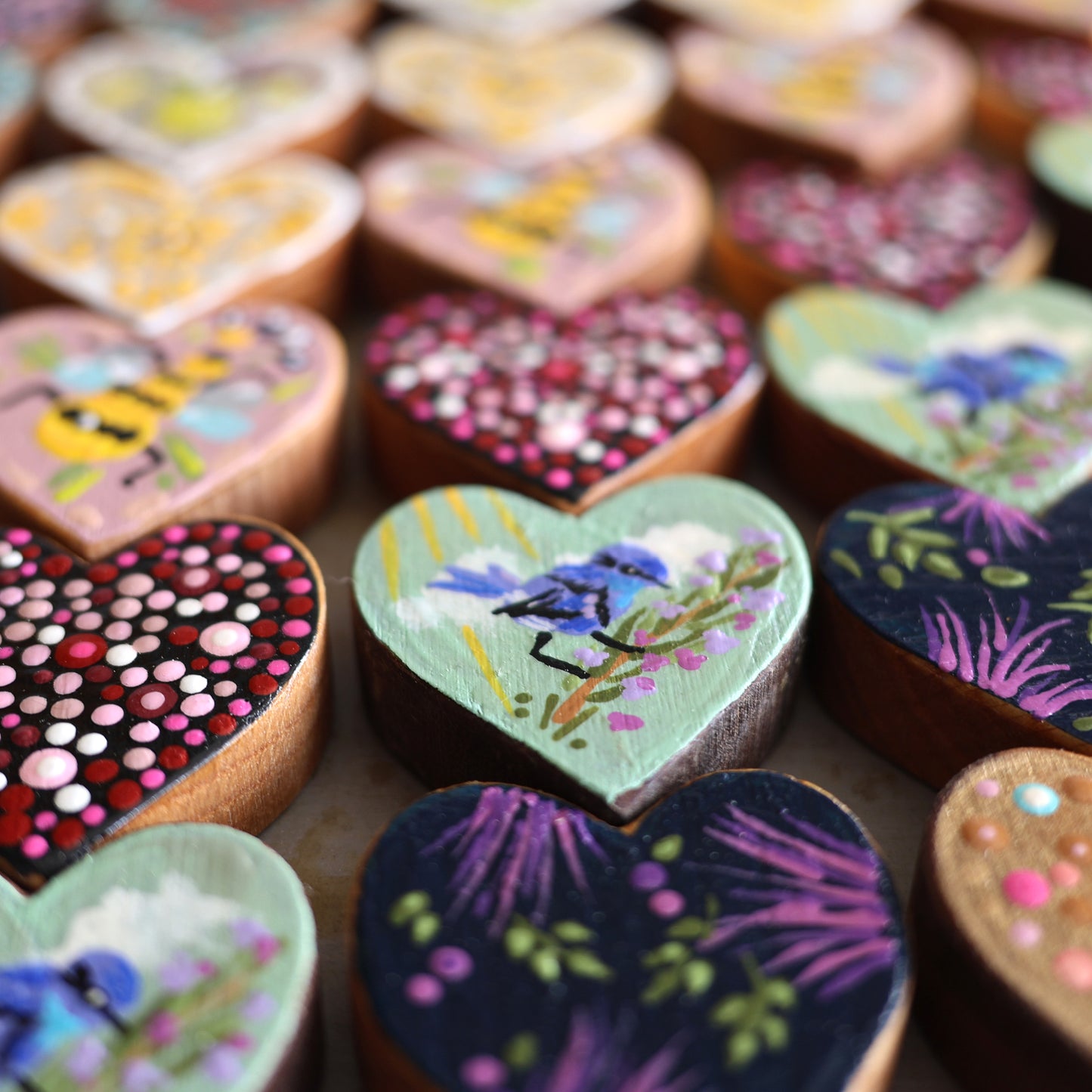 Hand-Painted Wooden Hearts