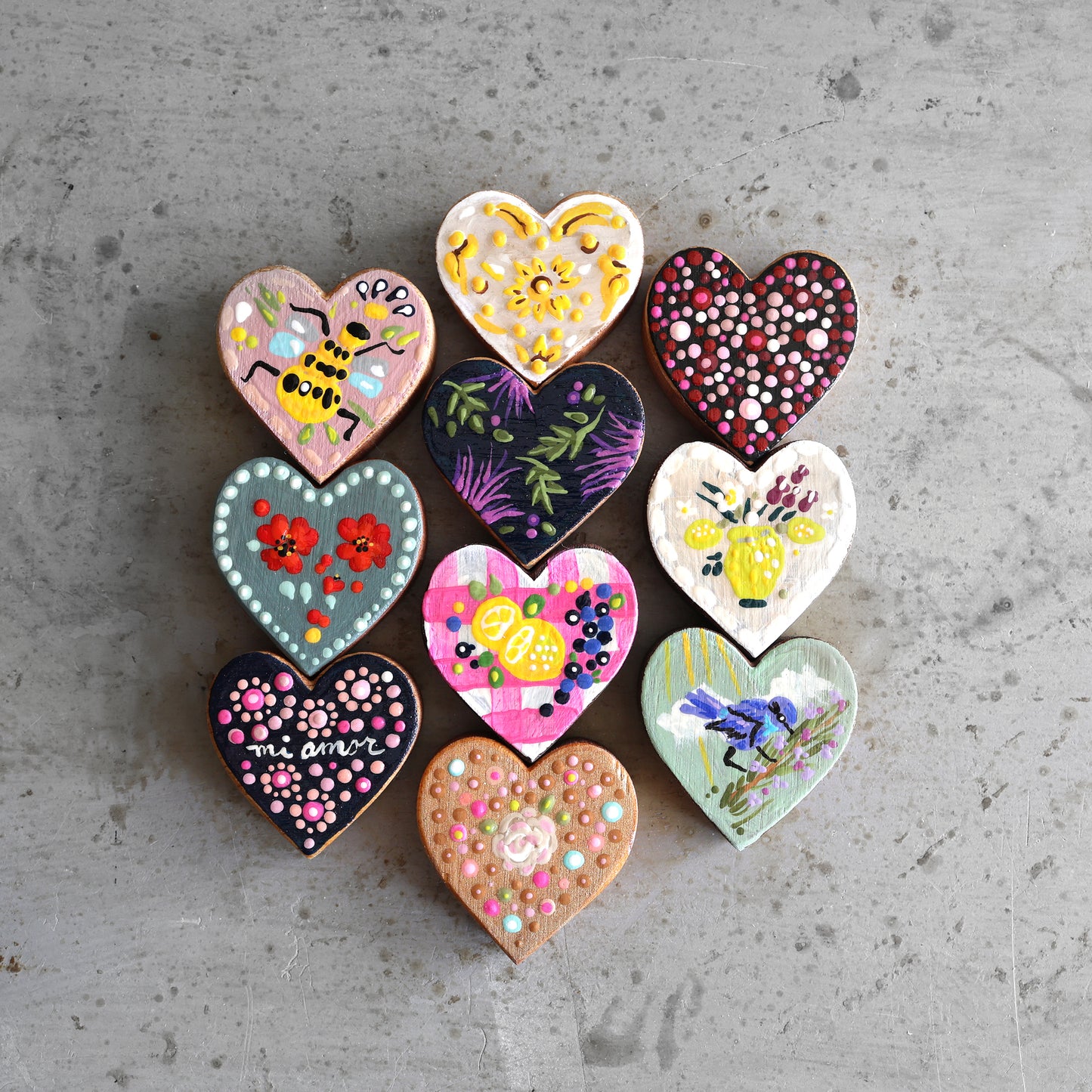 Hand-Painted Wooden Hearts