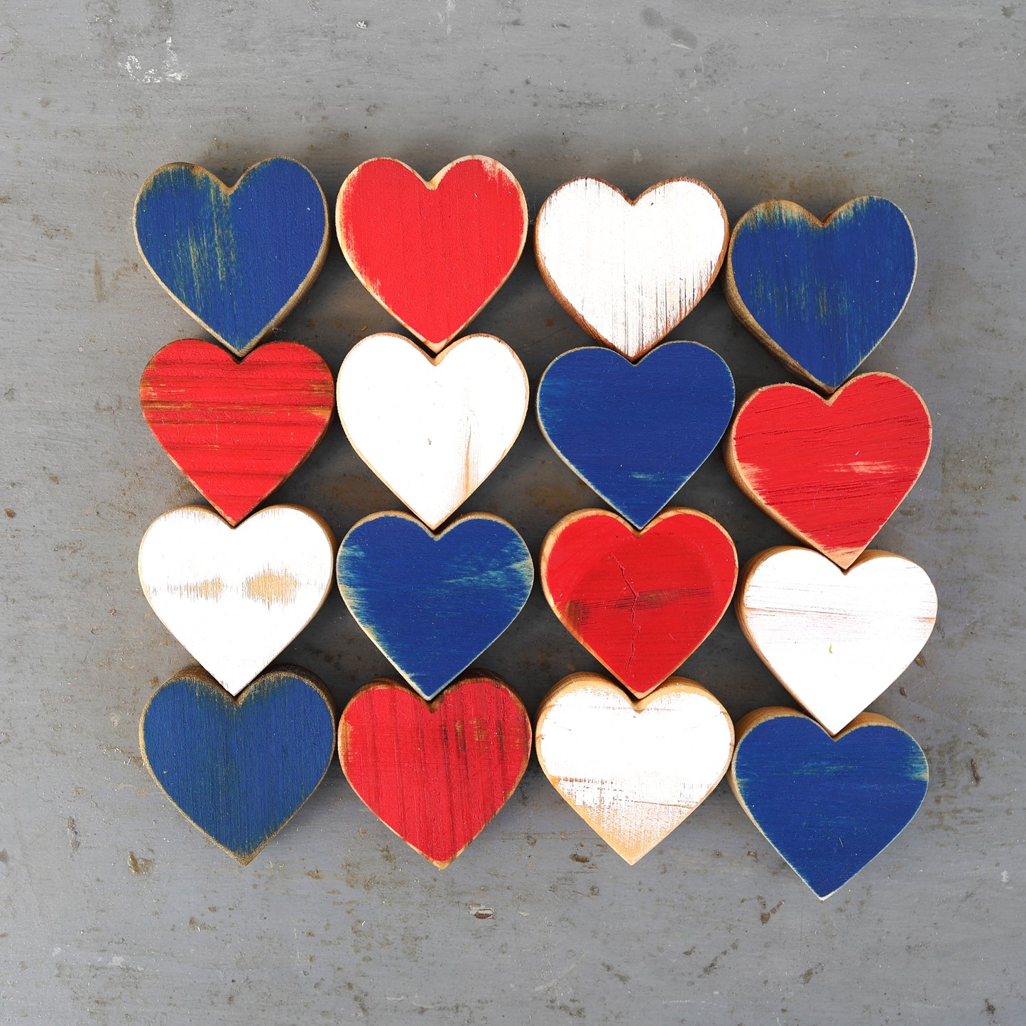 Red, White & Blue Wooden Hearts