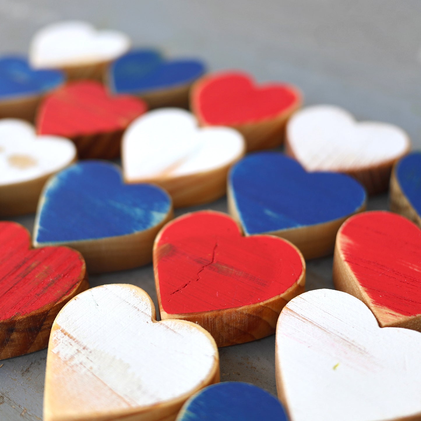 Red, White & Blue Wooden Hearts