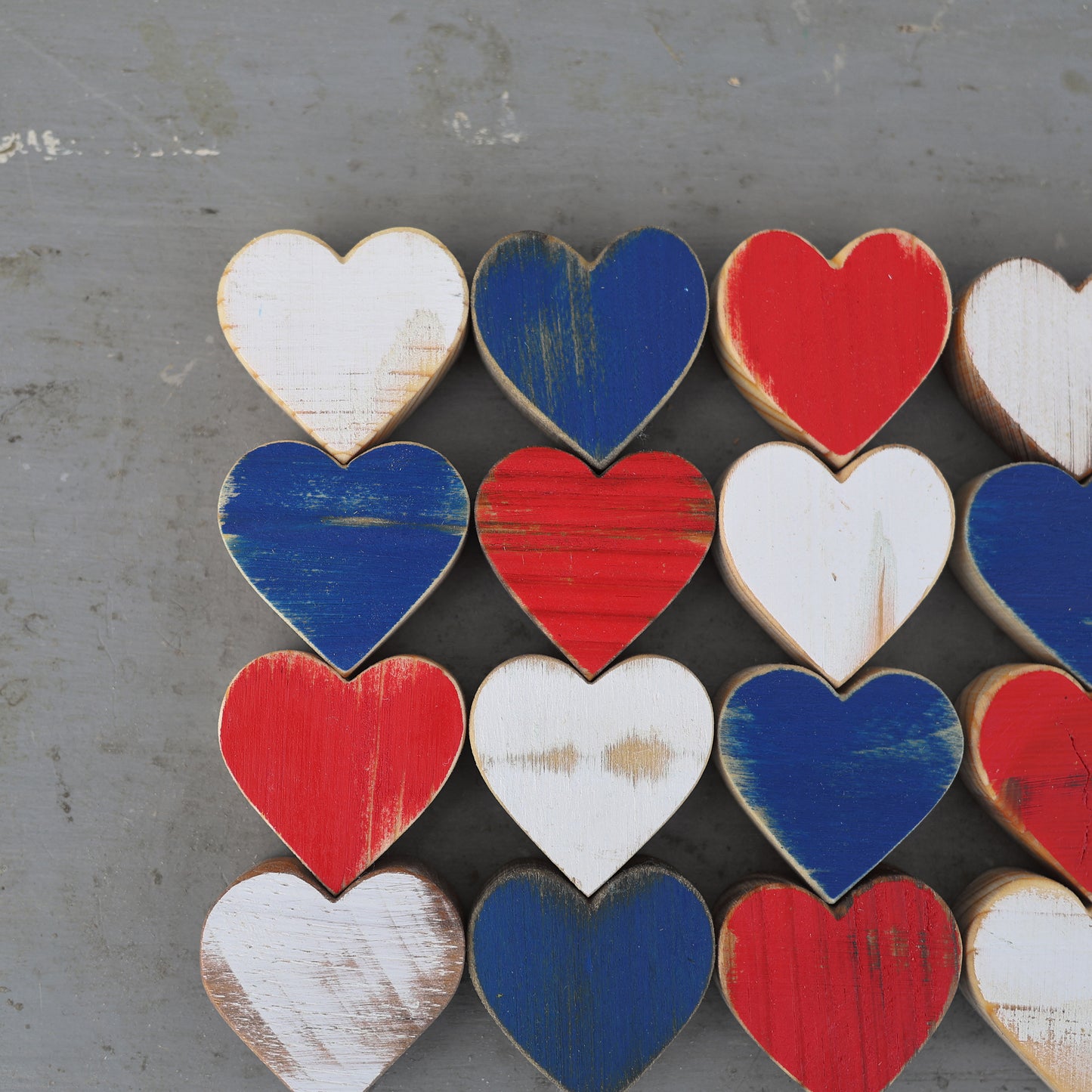 Red, White & Blue Wooden Hearts