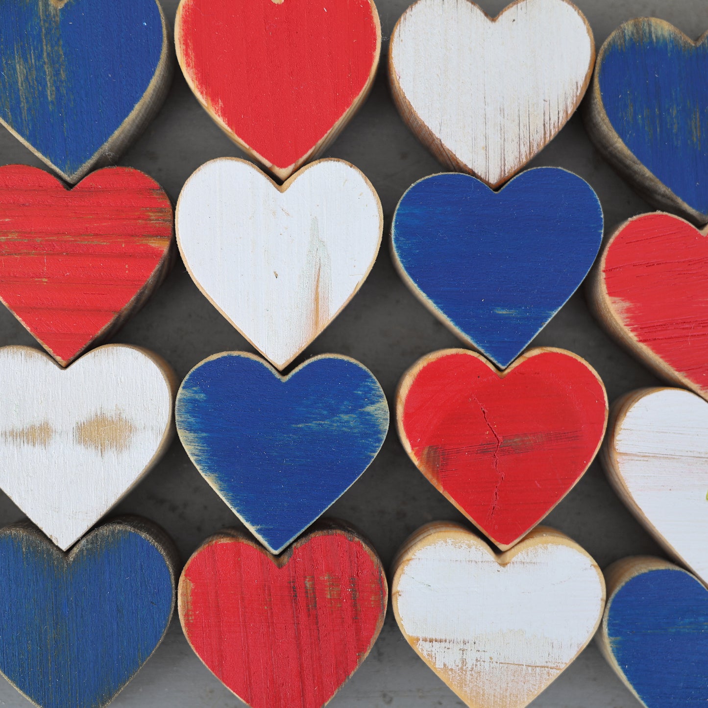 Red, White & Blue Wooden Hearts