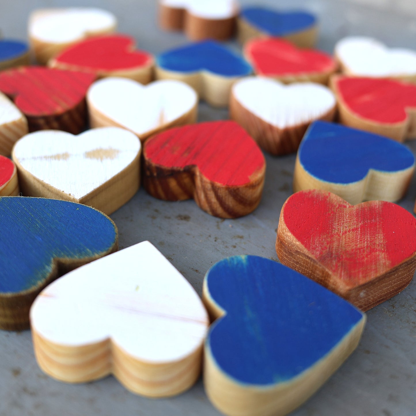 Red, White & Blue Wooden Hearts