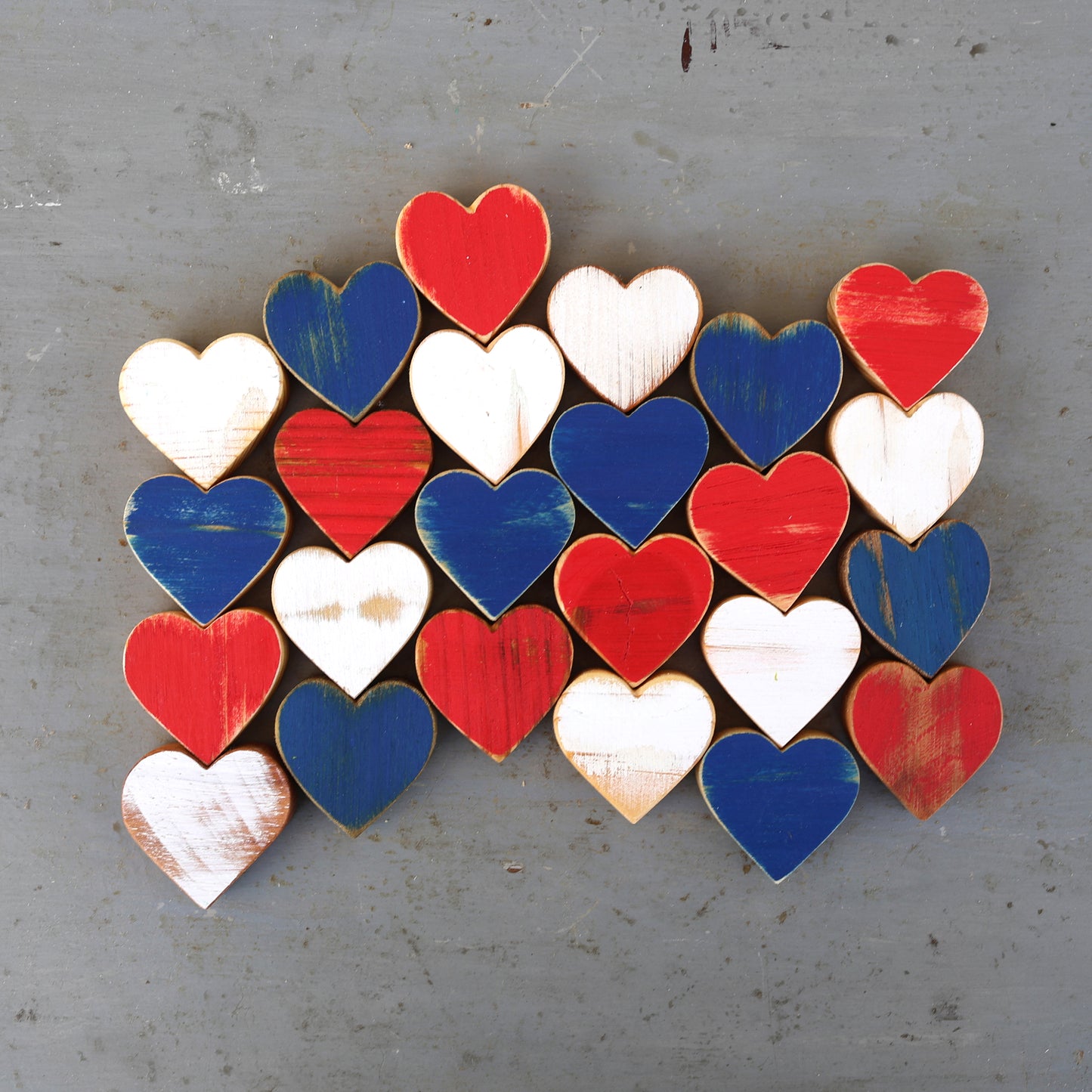 Red, White & Blue Wooden Hearts