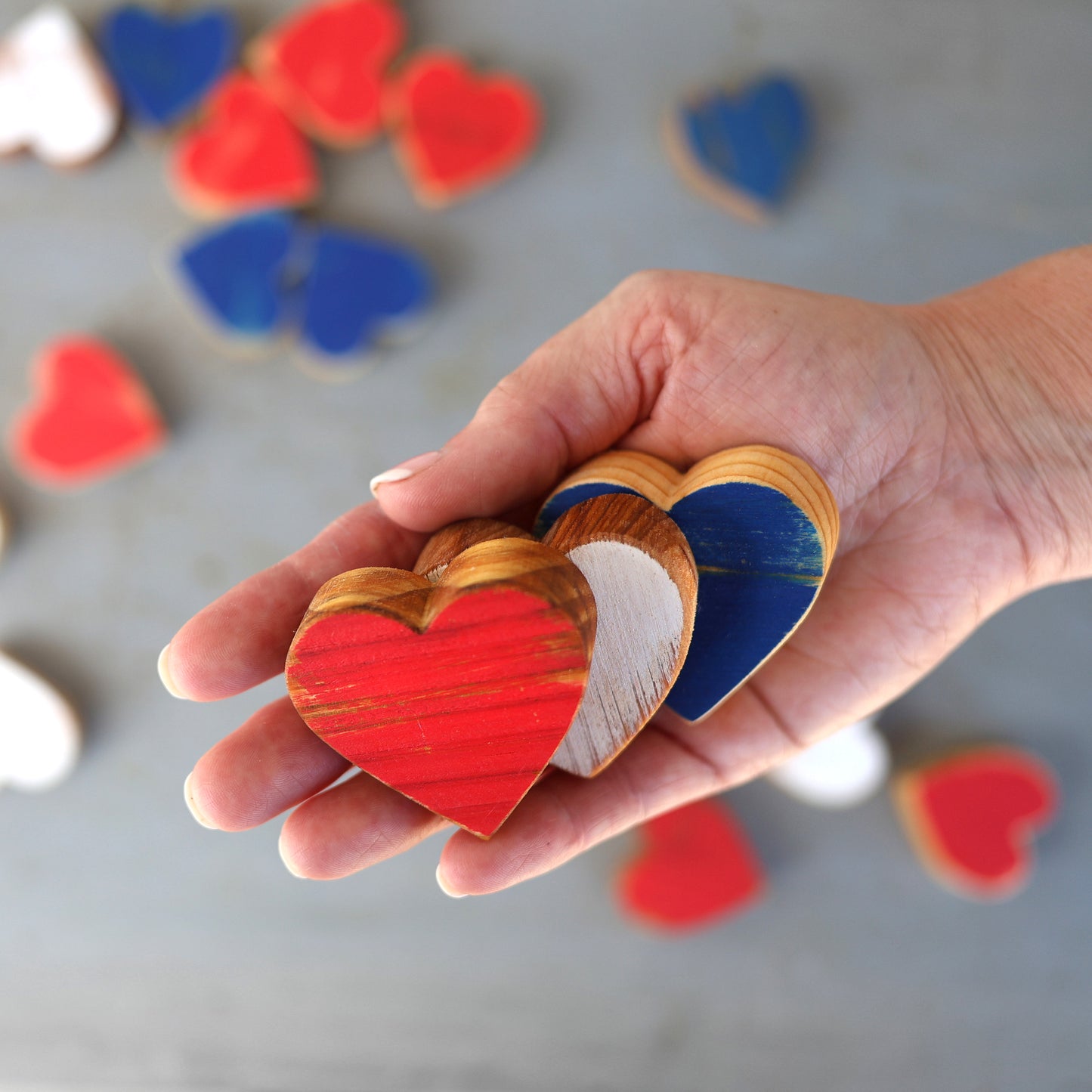 Red, White & Blue Wooden Hearts