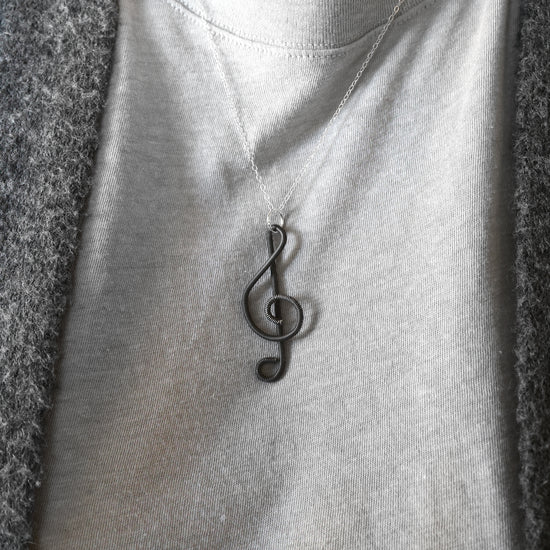 Piano Wire Treble Clef Necklaces