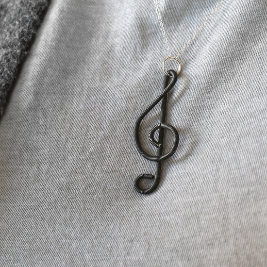 Piano Wire Treble Clef Necklaces