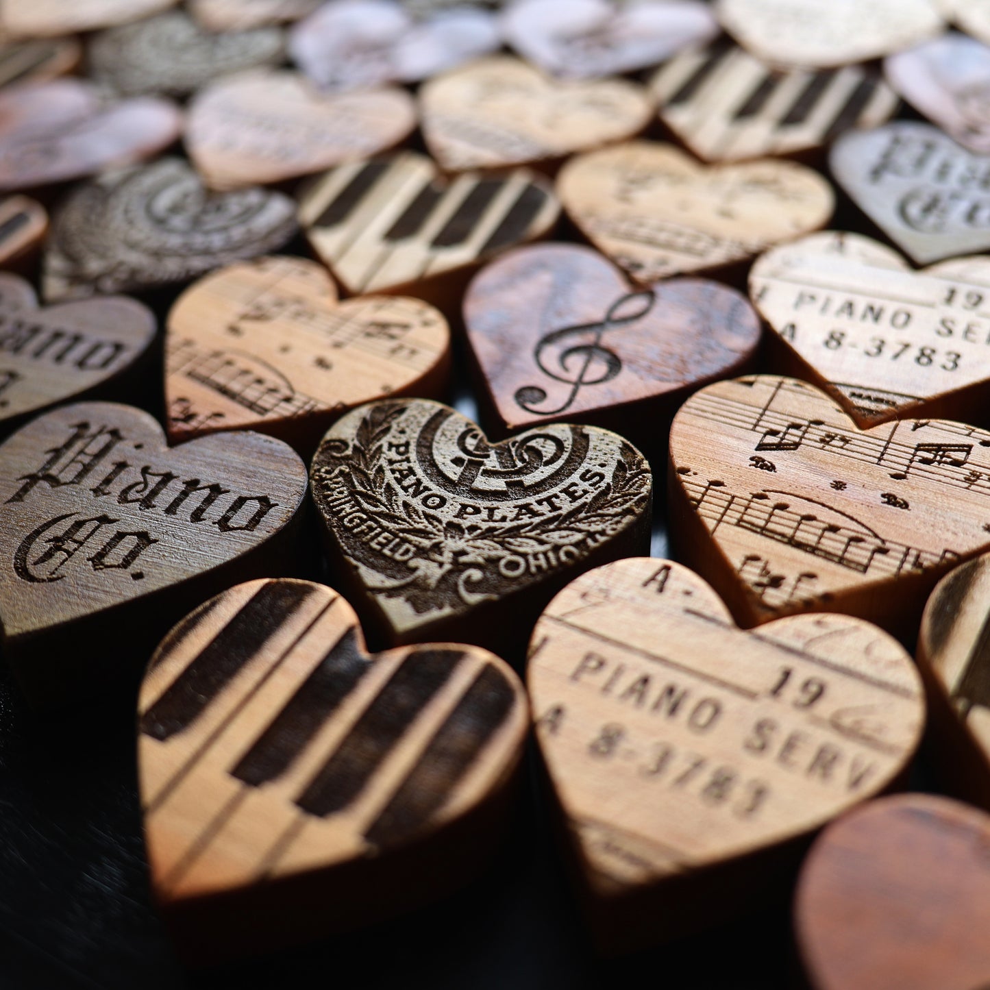 Engraved Piano Wood Hearts