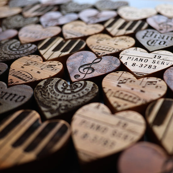 Engraved Piano Wood Hearts