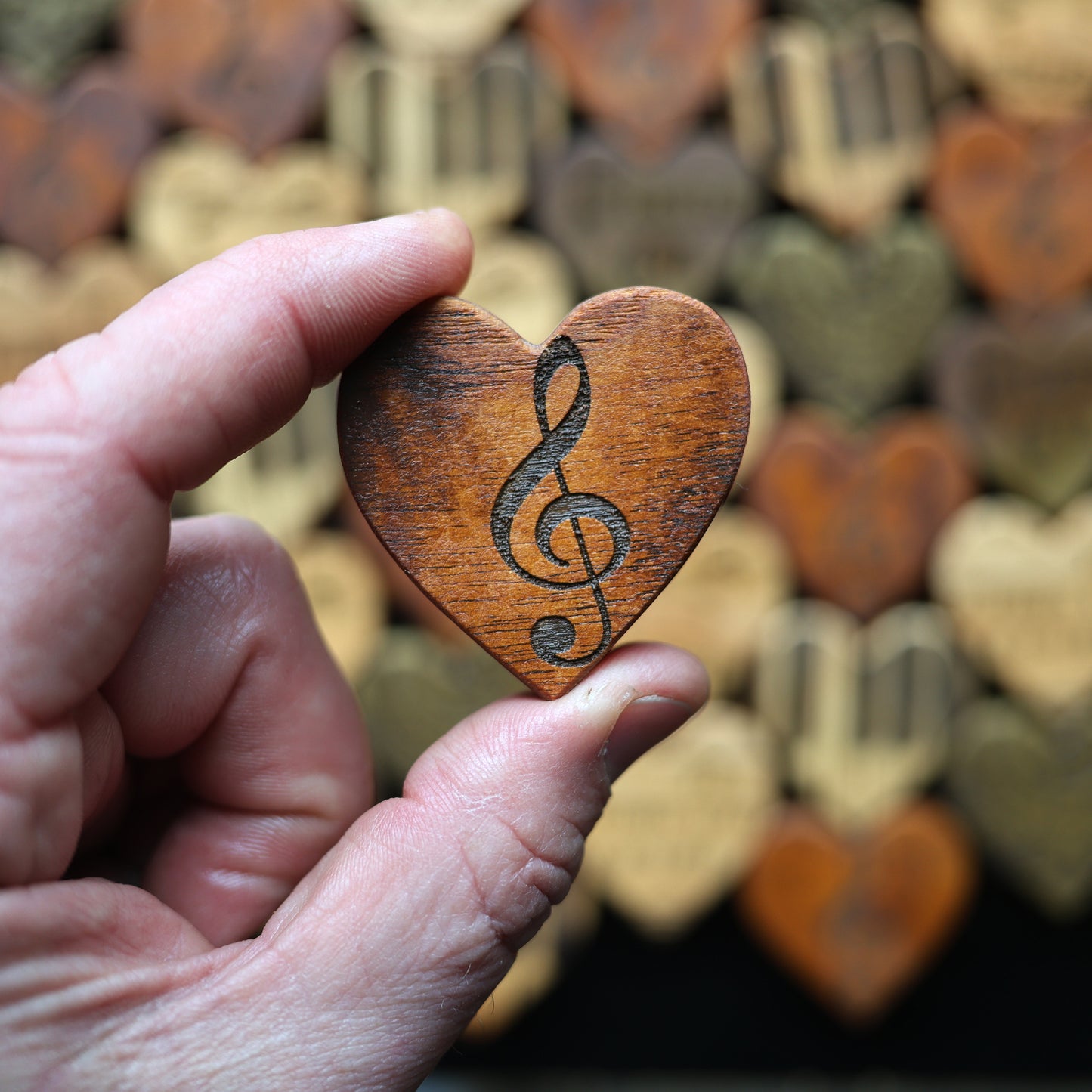 Engraved Piano Wood Hearts