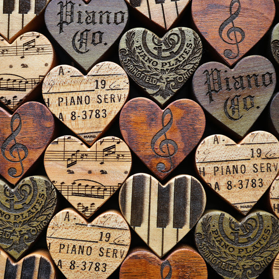 Engraved Piano Wood Hearts