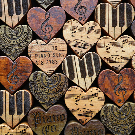 Engraved Piano Wood Hearts