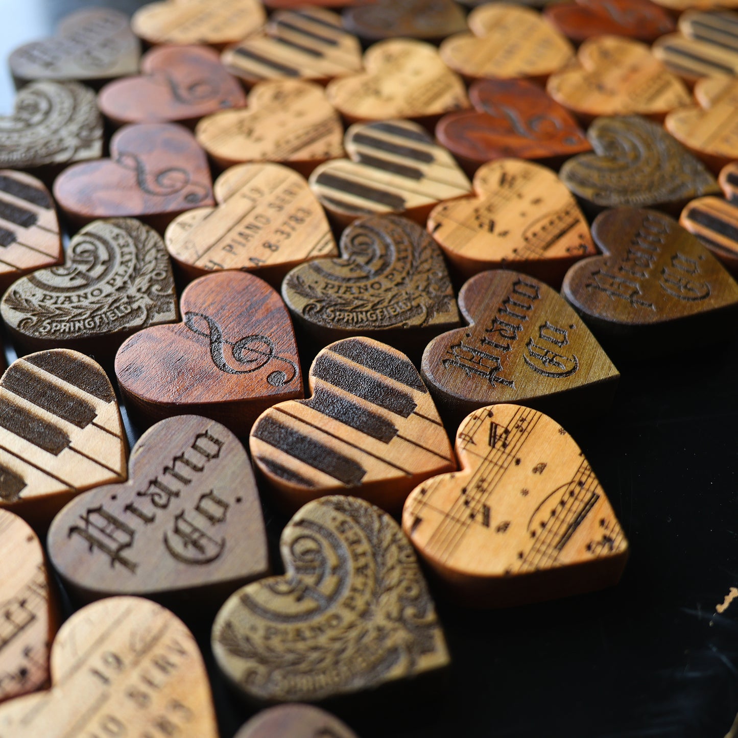 Engraved Piano Wood Hearts