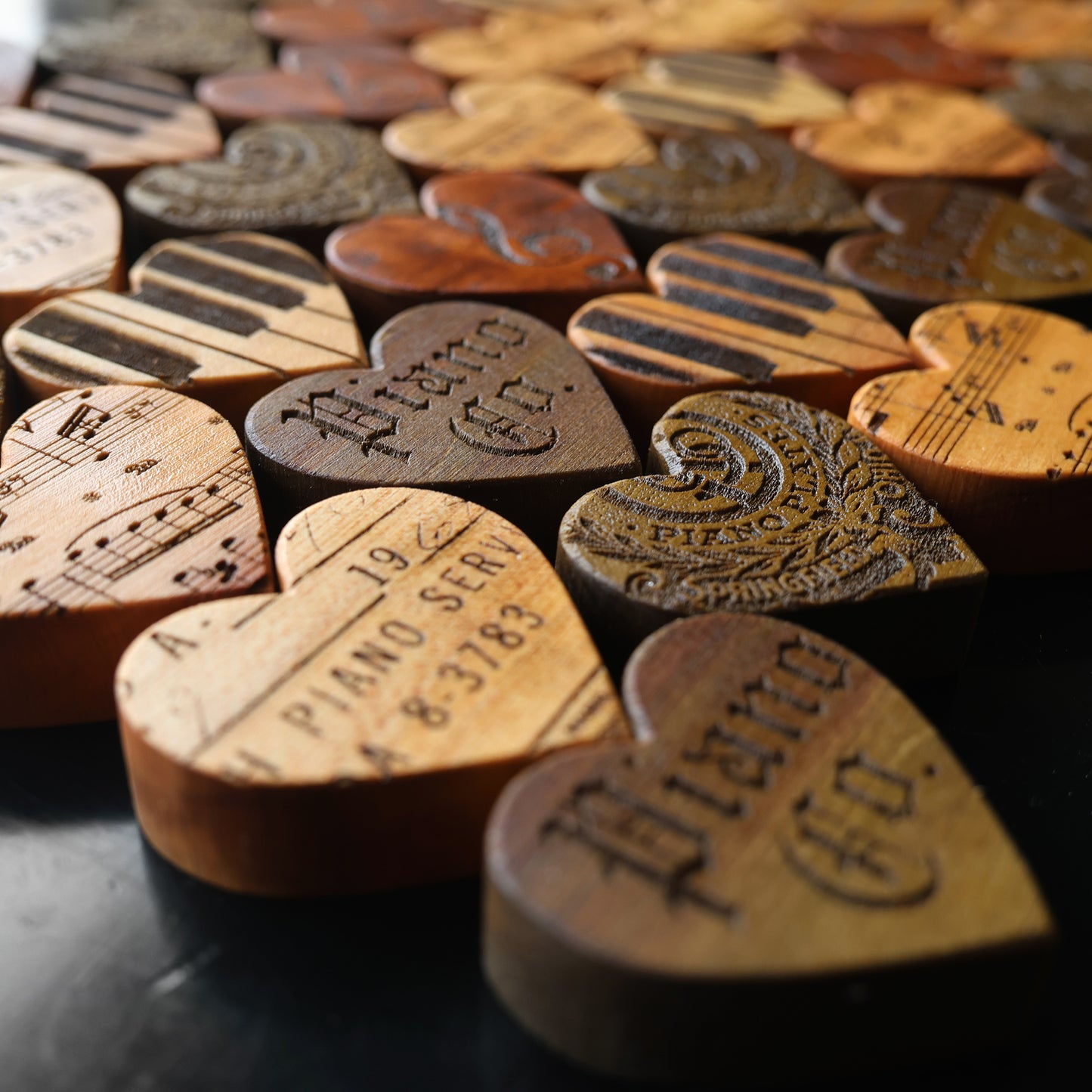 Engraved Piano Wood Hearts