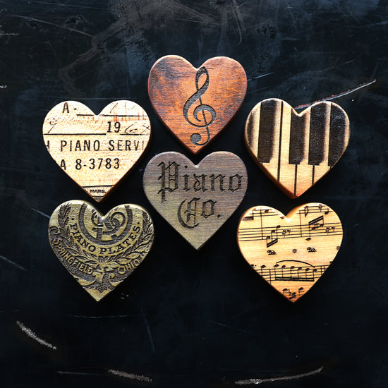 Engraved Piano Wood Hearts