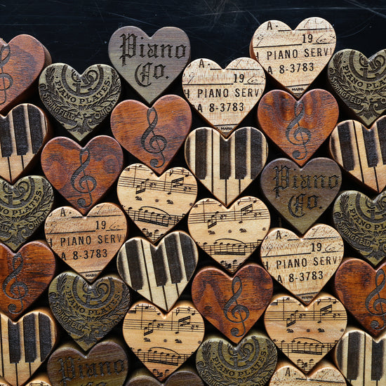 Engraved Piano Wood Hearts