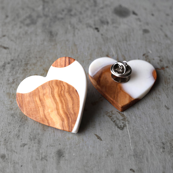 Reclaimed Olive & Resin Heart Pins