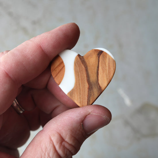 Reclaimed Olive & Resin Heart Pins