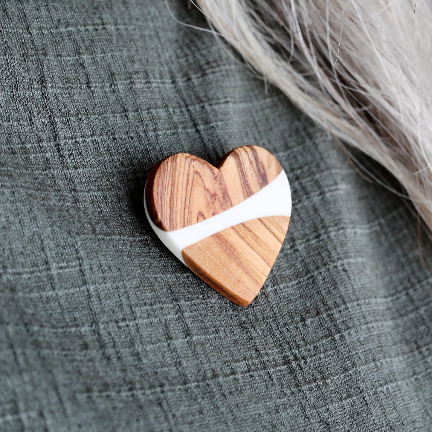 Reclaimed Olive & Resin Heart Pins