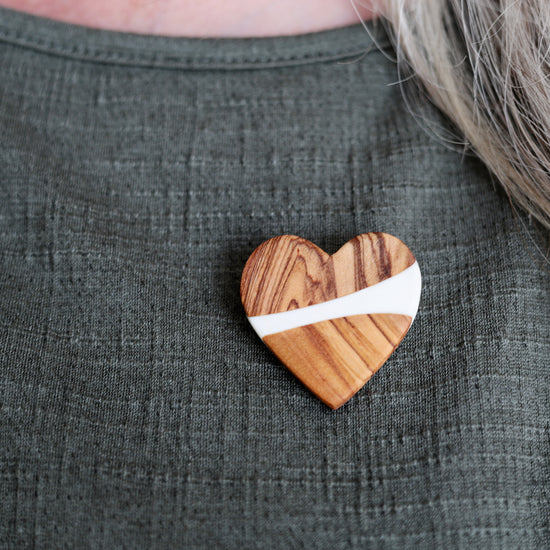 Reclaimed Olive & Resin Heart Pins