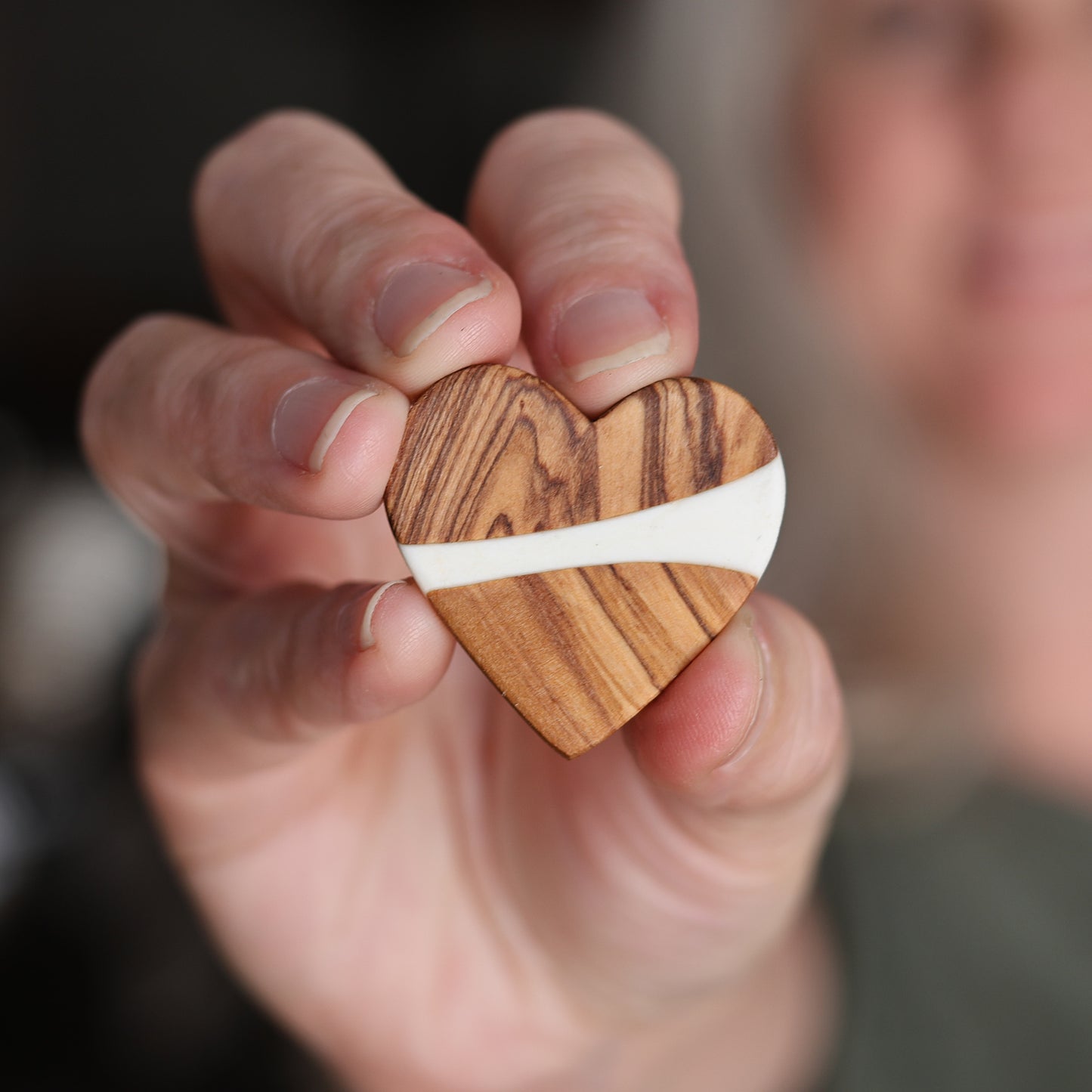 Reclaimed Olive & Resin Heart Pins