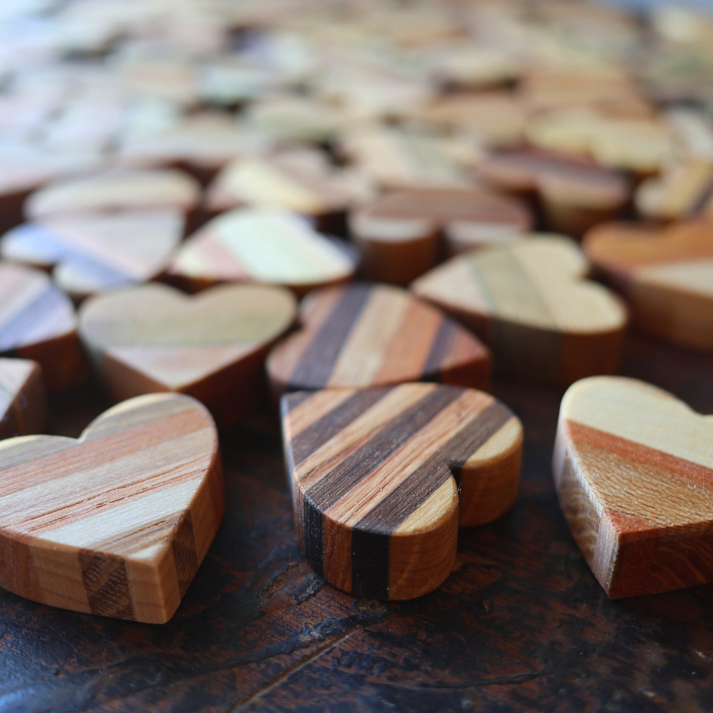 Striped Wooden Hearts