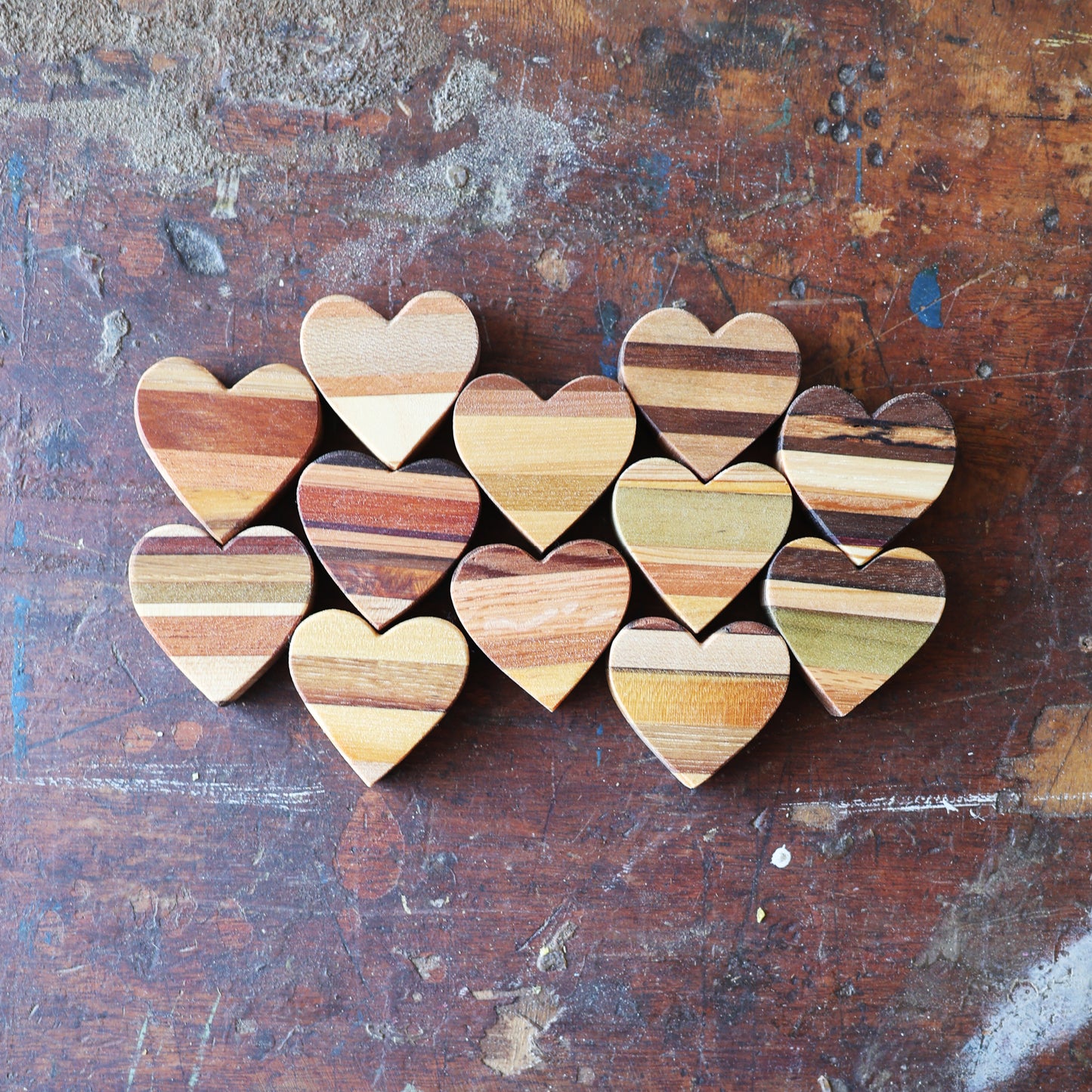 Striped Wooden Hearts