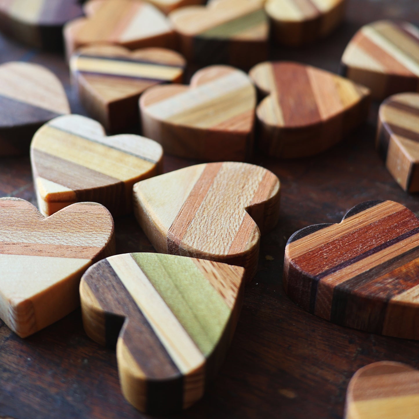 Striped Wooden Hearts