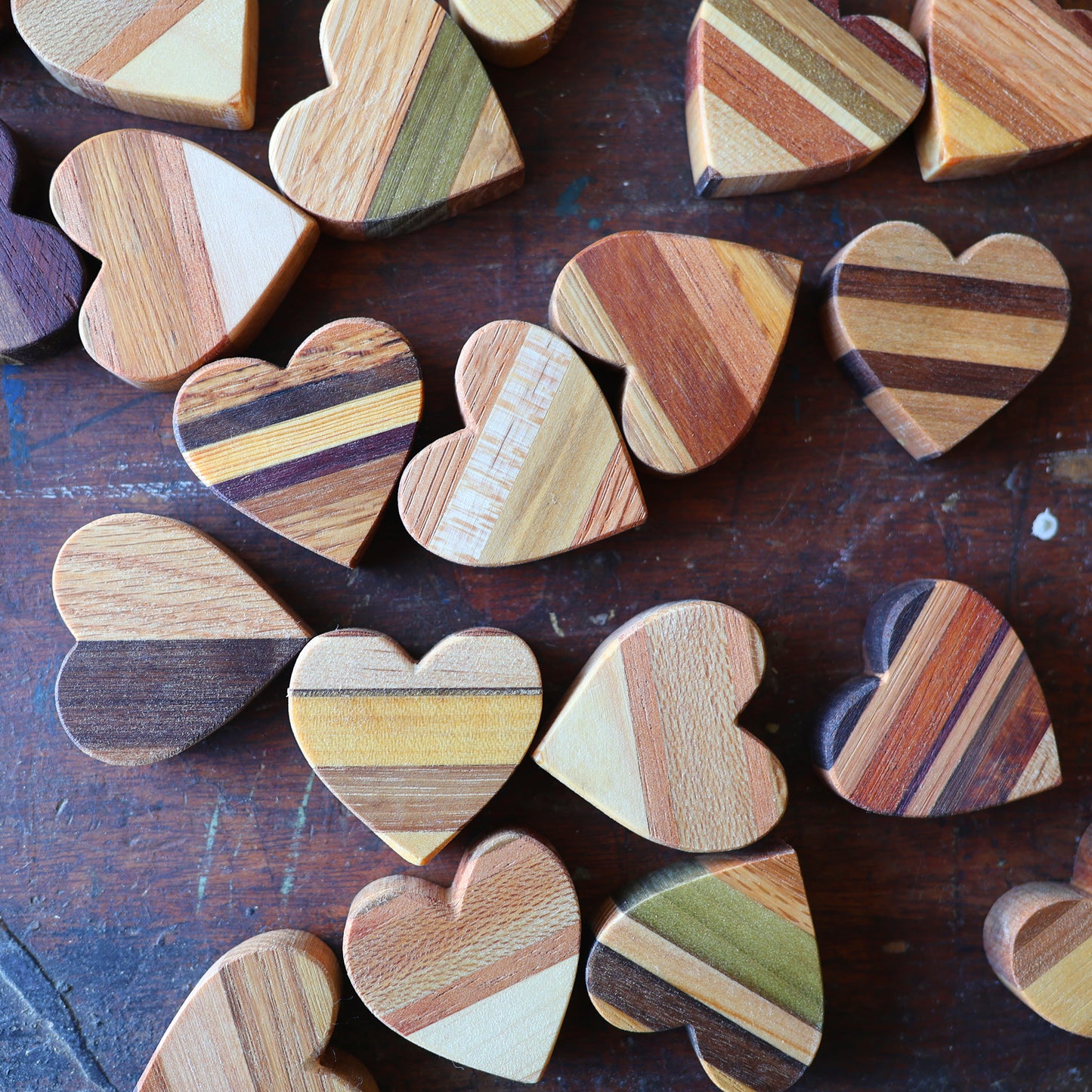 Striped Wooden Hearts