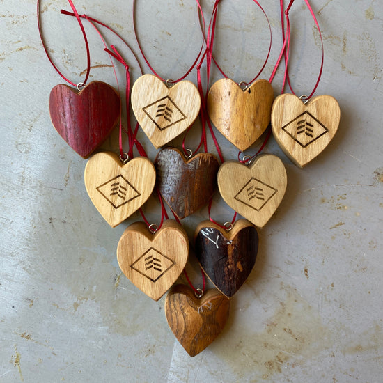 Wood Bat Heart Ornaments