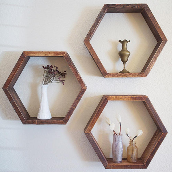 rustic decor shelves hexagons