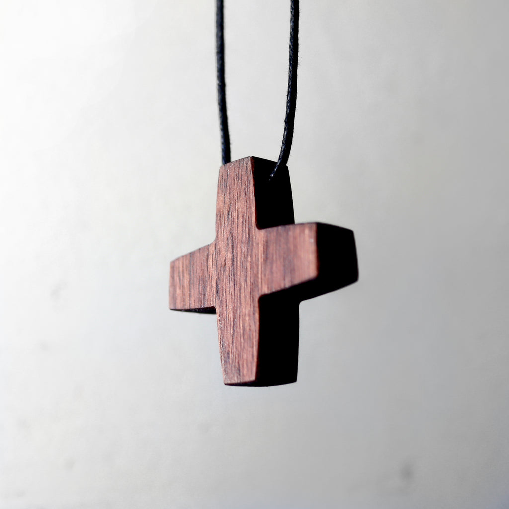 Pendant Necklace with Walnut Wood Beads and Walnut Wood Cross – Athonite