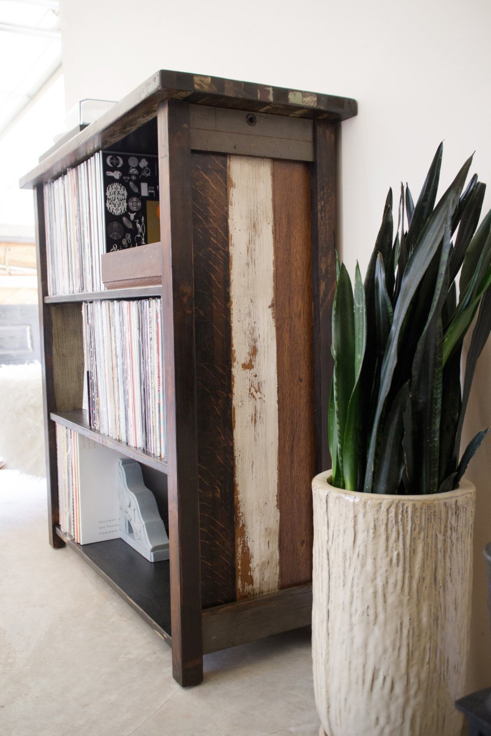 vintage vinyl record stand reclaimed wood